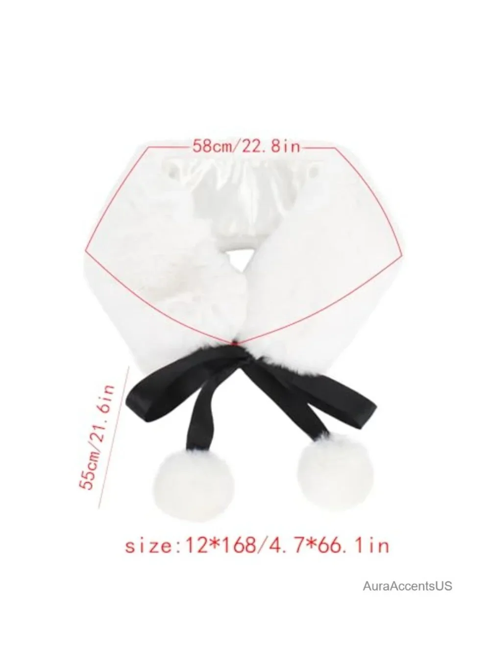 Women's Winter Faux Fur Scarf Self Tie Neck Warmer with Pom Pom